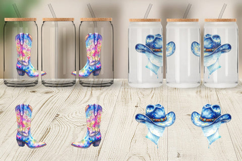 Glass Can Watercolor Western Cowgirl Sublimation artnoy 