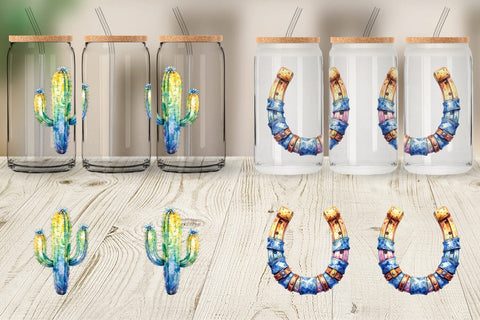 Glass Can Watercolor Western Cowgirl Sublimation artnoy 
