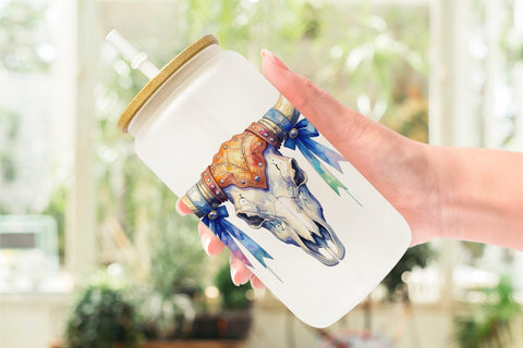 Glass Can Watercolor Western Cowgirl Sublimation artnoy 
