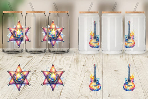 Glass Can Watercolor Western Cowgirl Sublimation artnoy 