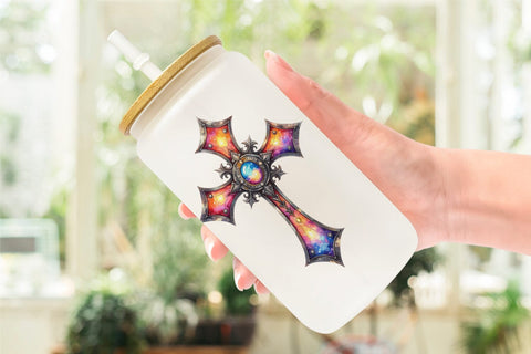 Glass Can Watercolor Western Cross Sublimation artnoy 