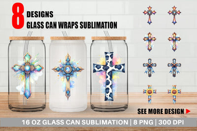 Glass Can Watercolor Western Cross Sublimation artnoy 