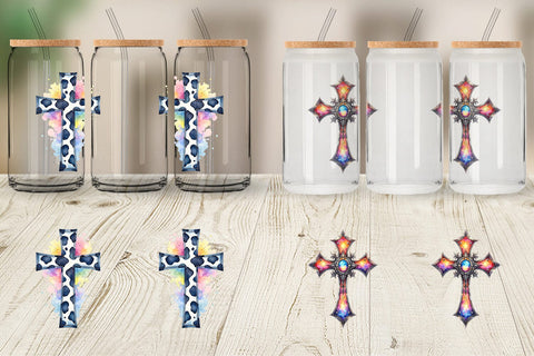 Glass Can Watercolor Western Cross Sublimation artnoy 