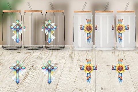 Glass Can Watercolor Western Cross Sublimation artnoy 