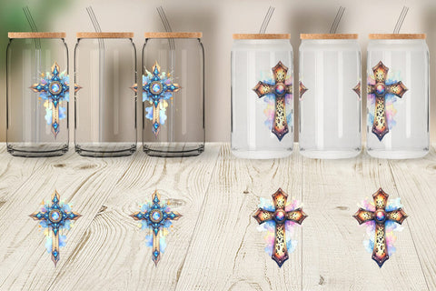 Glass Can Watercolor Western Cross Sublimation artnoy 