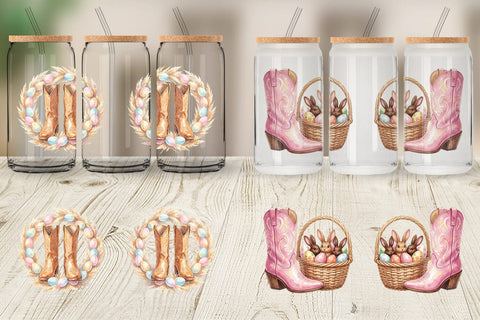 Glass Can Watercolor Western Easter Cowboy Boots Sublimation artnoy 