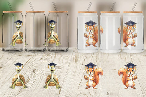 Glass Can Watercolor Whimsical Animal Graduates Sublimation artnoy 
