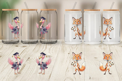 Glass Can Watercolor Whimsical Animal Graduates Sublimation artnoy 