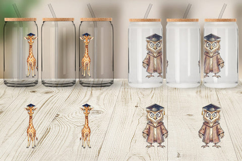 Glass Can Watercolor Whimsical Animal Graduates Sublimation artnoy 