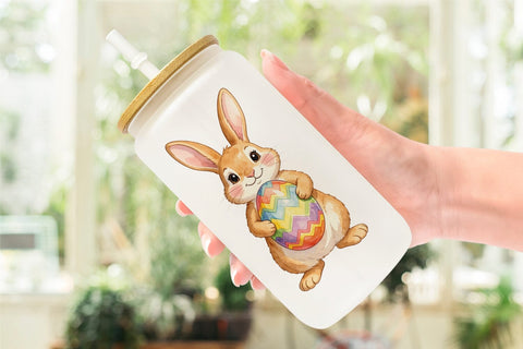 Glass Can Watercolor Whimsical Spring Bunny Art Sublimation artnoy 