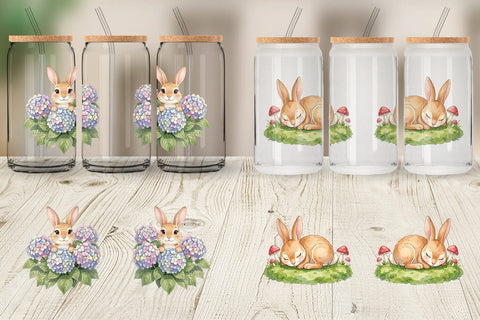 Glass Can Watercolor Whimsical Spring Bunny Art Sublimation artnoy 