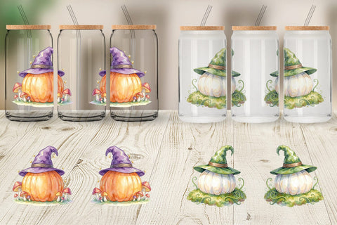 Glass Can Watercolor Whimsical Woodland Witch Hat Sublimation artnoy 