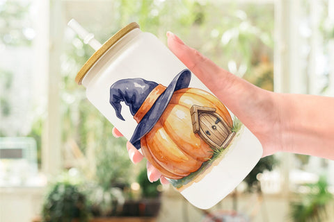 Glass Can Watercolor Whimsical Woodland Witch Hat Sublimation artnoy 