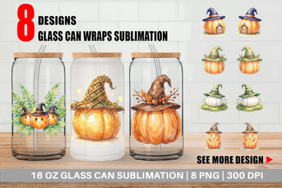 Glass Can Watercolor Whimsical Woodland Witch Hat Sublimation artnoy 