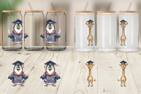 Glass Can Watercolor Wild Animal Graduation Party Sublimation artnoy 