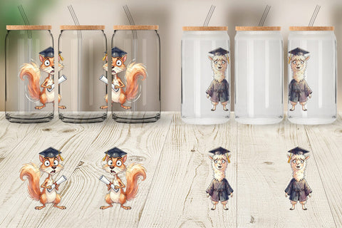 Glass Can Watercolor Wild Animal Graduation Party Sublimation artnoy 