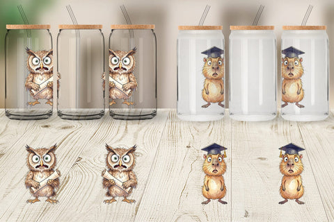Glass Can Watercolor Wild Animal Graduation Party Sublimation artnoy 