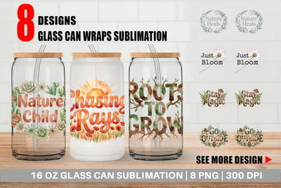 Glass Can Watercolor Wildflower Boho Growth Quote Sublimation artnoy 