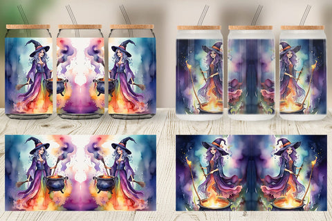 Glass Can Watercolor Witch Sublimation artnoy 
