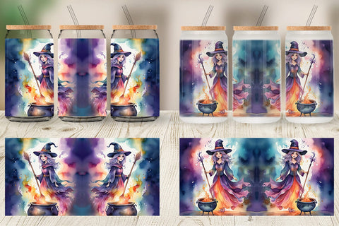 Glass Can Watercolor Witch Sublimation artnoy 