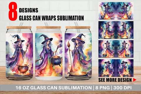 Glass Can Watercolor Witch Sublimation artnoy 