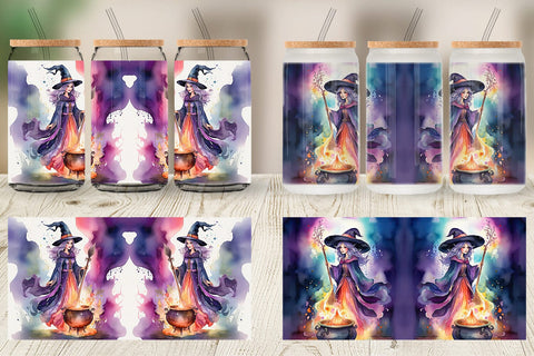 Glass Can Watercolor Witch Sublimation artnoy 
