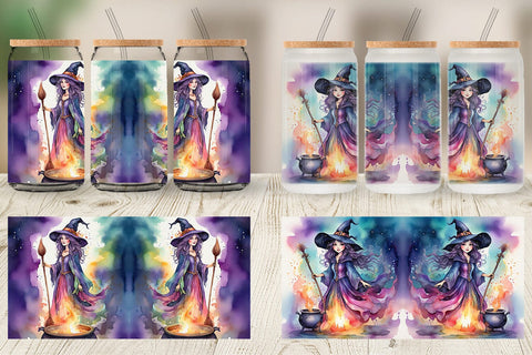 Glass Can Watercolor Witch Sublimation artnoy 