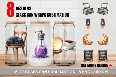 Glass Can Watercolor Witchy Coffee Shop Sublimation artnoy 