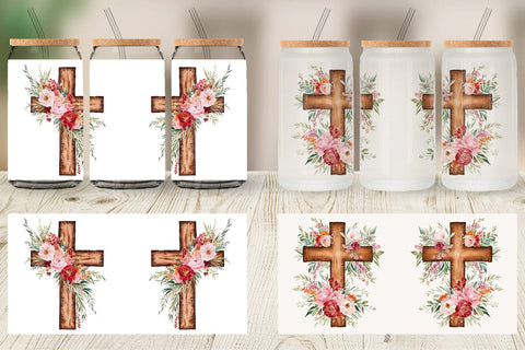 Glass Can Watercolor Wooden Cross Sublimation artnoy 