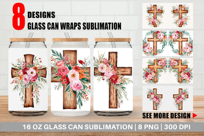 Glass Can Watercolor Wooden Cross Sublimation artnoy 