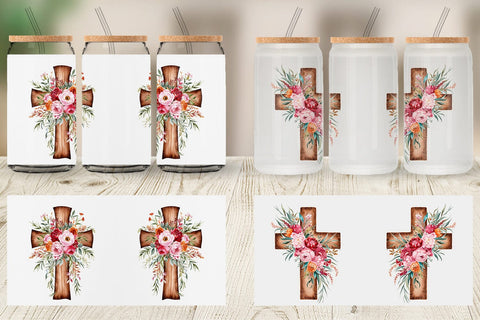 Glass Can Watercolor Wooden Cross Sublimation artnoy 