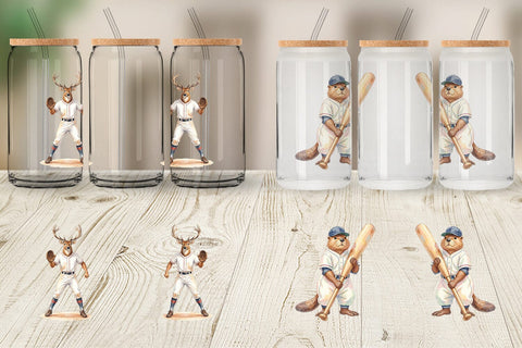 Glass Can Watercolor Woodland Animal Baseball Sublimation artnoy 