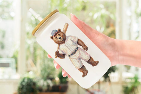 Glass Can Watercolor Woodland Animal Baseball Sublimation artnoy 