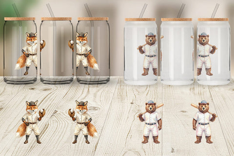 Glass Can Watercolor Woodland Animal Baseball Sublimation artnoy 