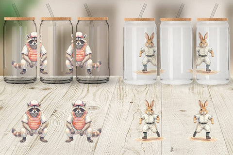 Glass Can Watercolor Woodland Animal Baseball Sublimation artnoy 