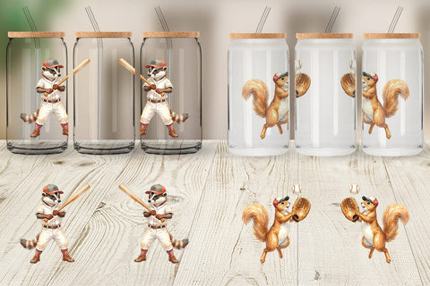 Glass Can Watercolor Woodland Animal Baseball Sublimation artnoy 