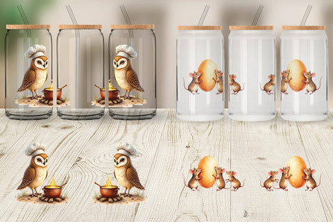 Glass Can Watercolor Woodland Friendsgiving Sublimation artnoy 