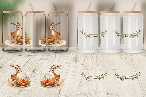 Glass Can Watercolor Woodland Friendsgiving Sublimation artnoy 