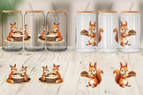 Glass Can Watercolor Woodland Friendsgiving Sublimation artnoy 