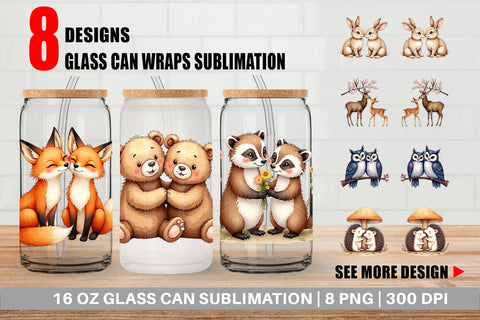 Glass Can Watercolor Woodland Romance Sublimation artnoy 