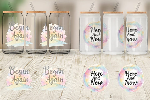 Glass Can Watercolor Zen Botanical Minimal Quote Sublimation artnoy 