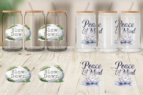 Glass Can Watercolor Zen Botanical Minimal Quote Sublimation artnoy 