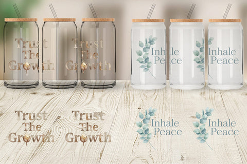 Glass Can Watercolor Zen Botanical Minimal Quote Sublimation artnoy 