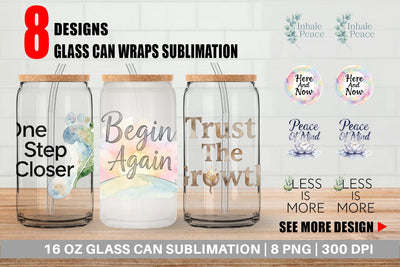 Glass Can Watercolor Zen Botanical Minimal Quote Sublimation artnoy 