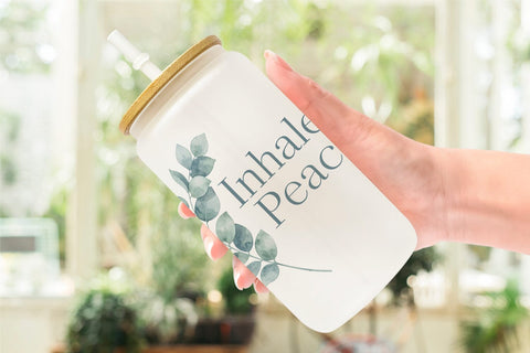 Glass Can Watercolor Zen Botanical Minimal Quote Sublimation artnoy 