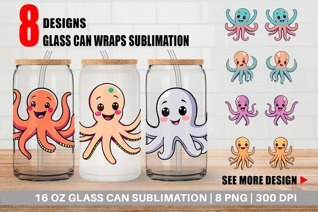 Glass Can Waving Octopus Sublimation artnoy 