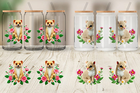 Glass Can Weasel Embroidery Sublimation artnoy 