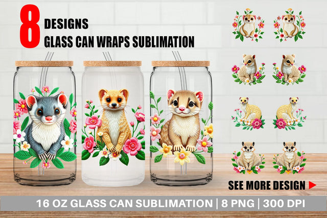 Glass Can Weasel Embroidery Sublimation artnoy 
