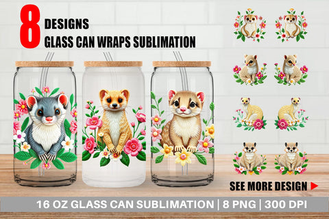 Glass Can Weasel Embroidery Sublimation artnoy 