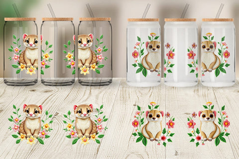 Glass Can Weasel Embroidery Sublimation artnoy 
